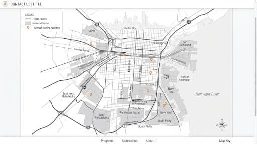 A clean, high-contrast greyscale map centered on the industrial sector of Philadelphia, Pennsylvania